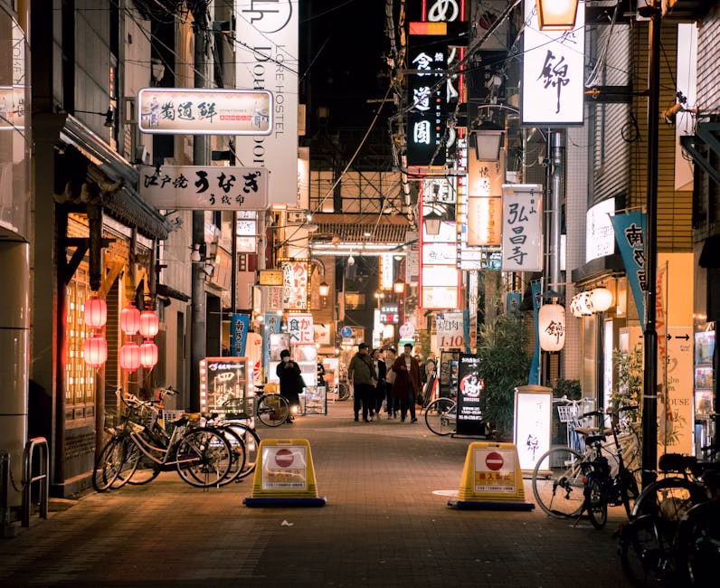 Bustling evening scene of Osaka's vibrant shopping street with illuminated signs and people walking. - aspocomp osake liiketoiminta